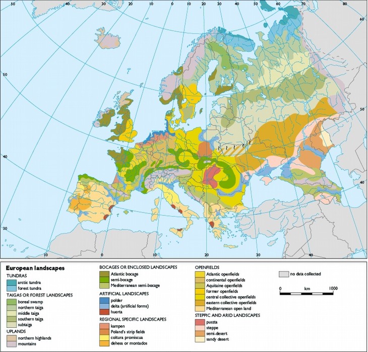 Cartografia de las distintas categorías de paisajes que existen en el continente europeo